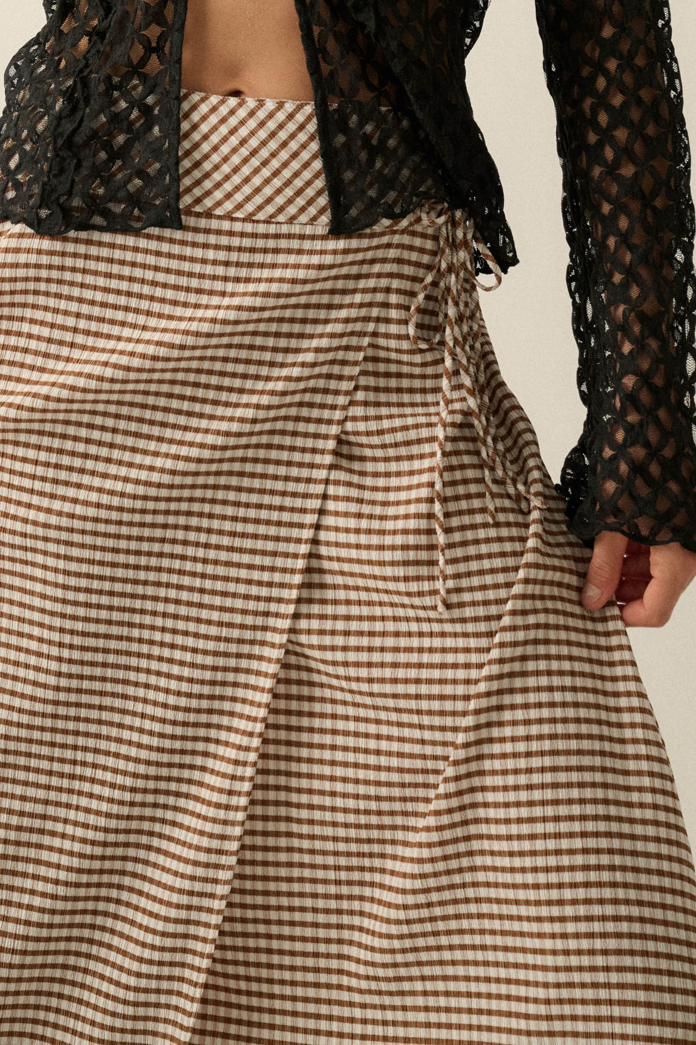 Sweet As Can Be Gingham Side-Tie Wrap Maxi Skirt