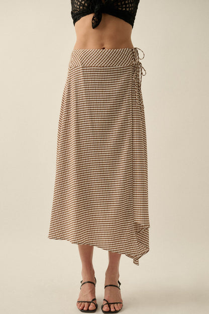 Sweet As Can Be Gingham Side-Tie Wrap Maxi Skirt