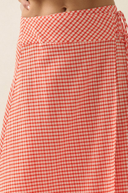 Sweet As Can Be Gingham Side-Tie Wrap Maxi Skirt