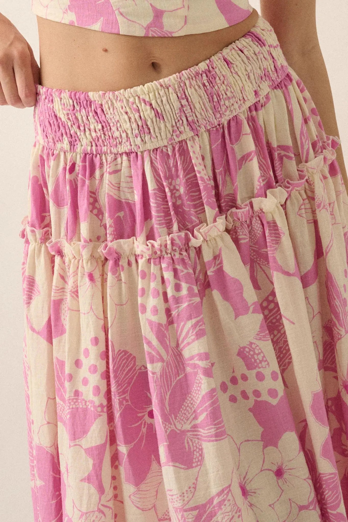 Taste the Tropics Floral Tiered Ruffle Maxi Skirt