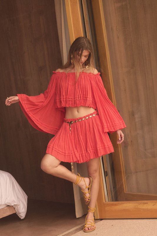 Sweet Freedom Cotton Gauze Drawstring Mini Skirt