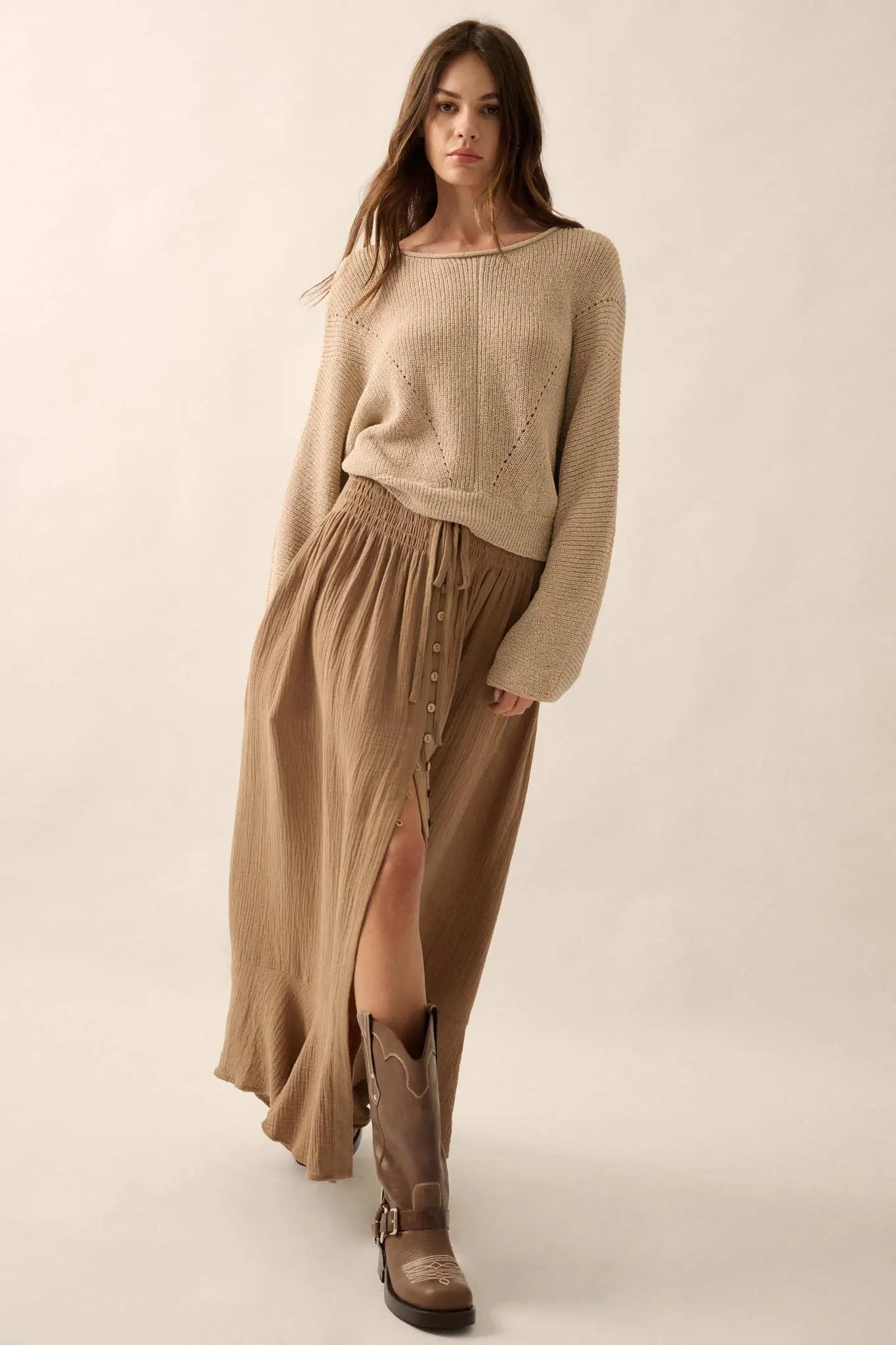 Stay True Rolled Edge Pointelle Rib-Knit Sweater
