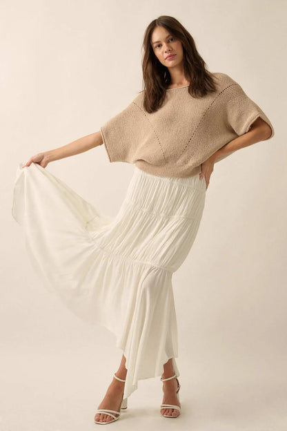 True Self Short-Sleeve Pointelle Rib-Knit Sweater
