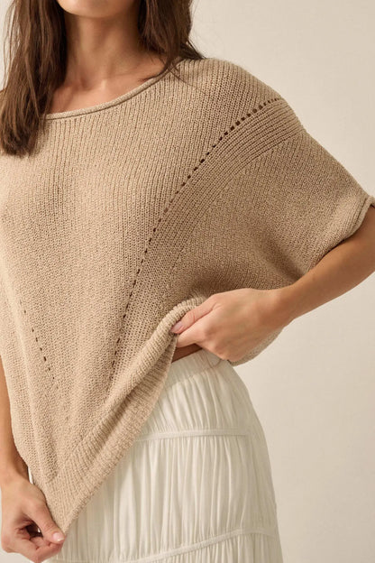 True Self Short-Sleeve Pointelle Rib-Knit Sweater