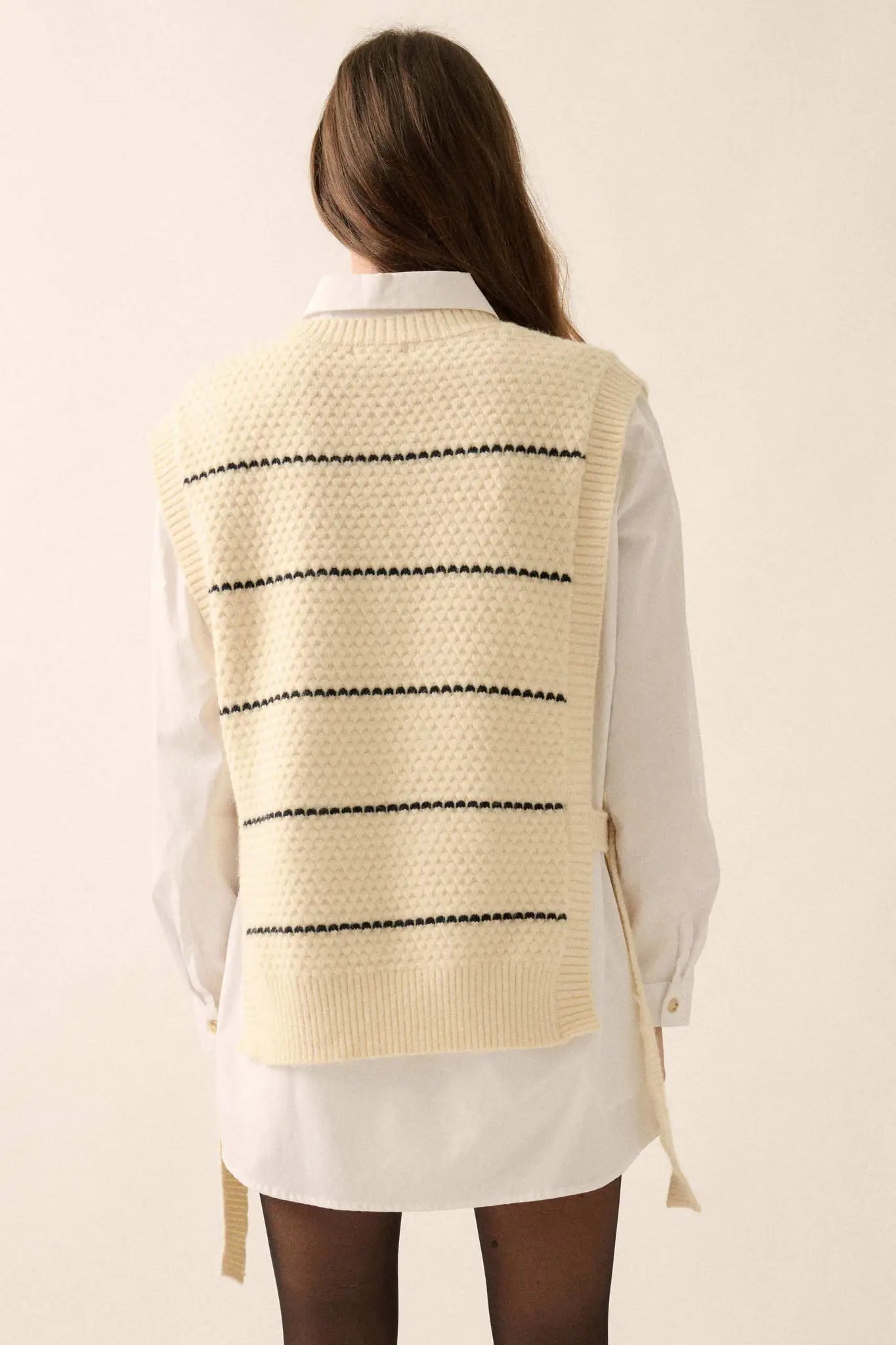 Study Date Striped Knit Side-Tie Sweater Vest