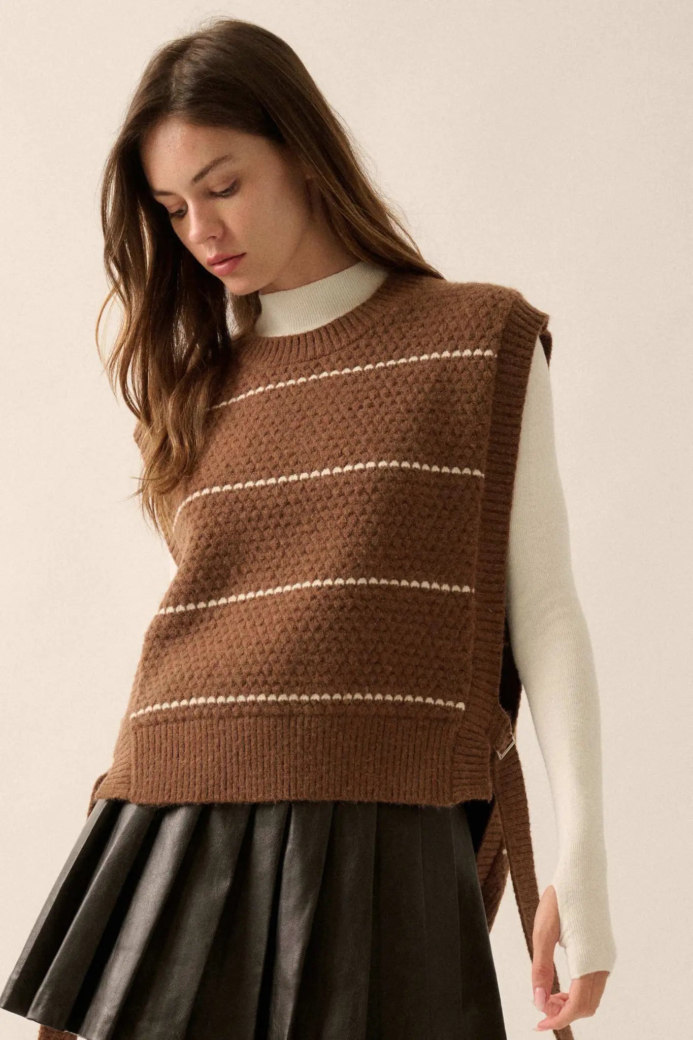 Study Date Striped Knit Side-Tie Sweater Vest