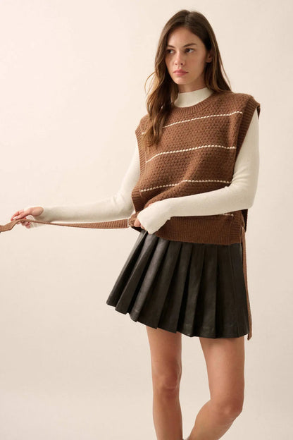 Study Date Striped Knit Side-Tie Sweater Vest