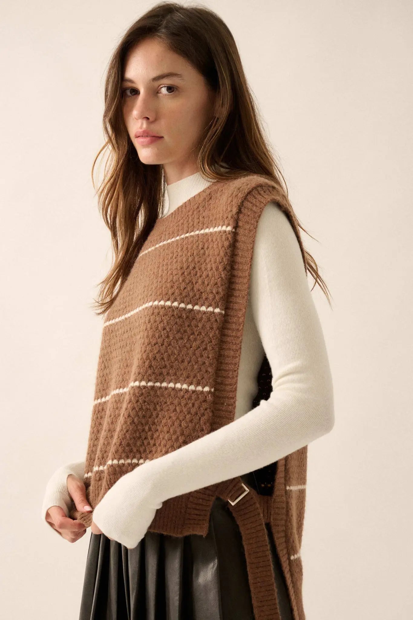 Study Date Striped Knit Side-Tie Sweater Vest