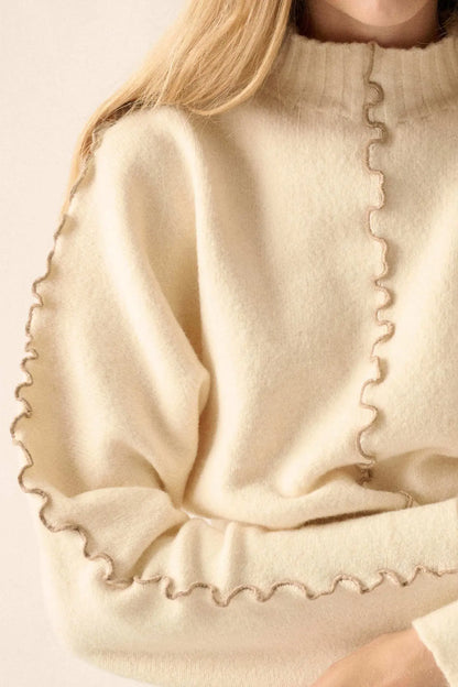Wave Hello Lettuce-Edge Mock-Neck Sweater