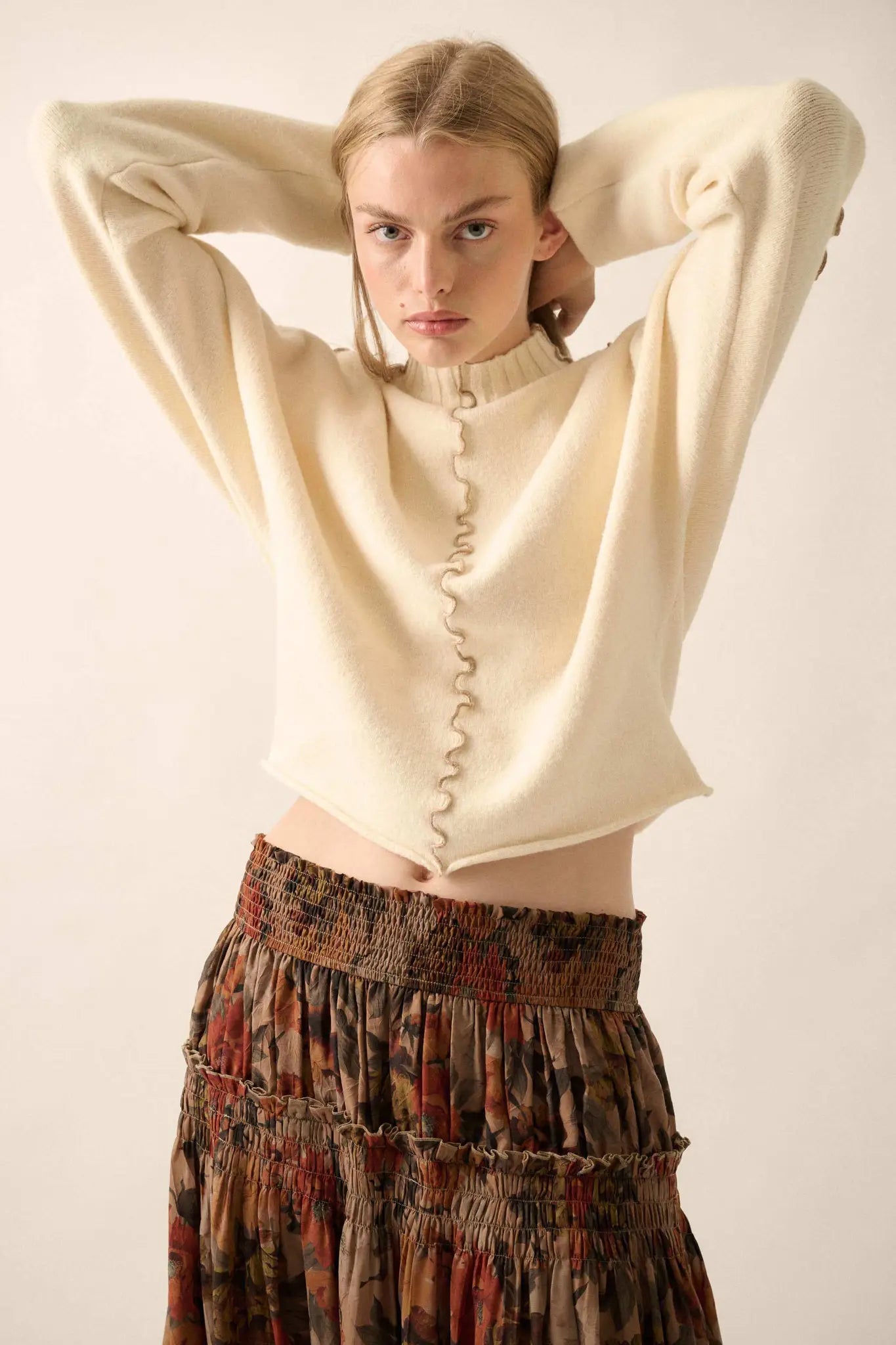 Wave Hello Lettuce-Edge Mock-Neck Sweater