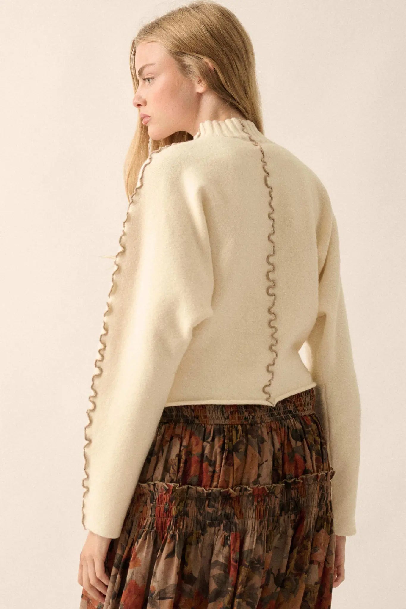 Wave Hello Lettuce-Edge Mock-Neck Sweater
