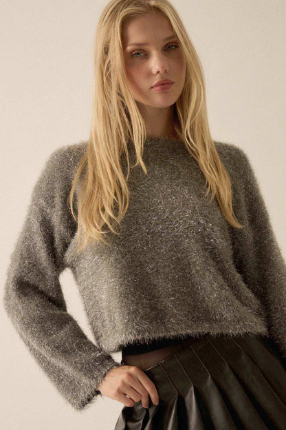 Winter Wonderland Metallic Fuzzy Knit Sweater