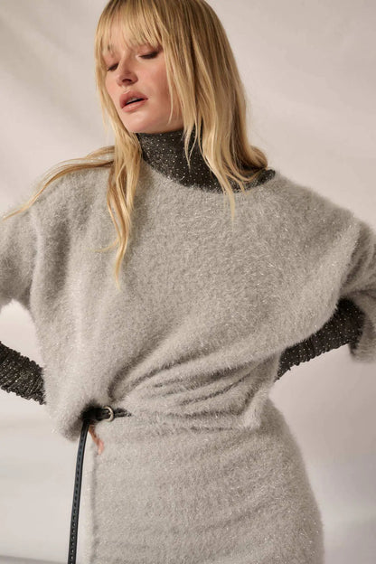Winter Wonderland Metallic Fuzzy Knit Sweater