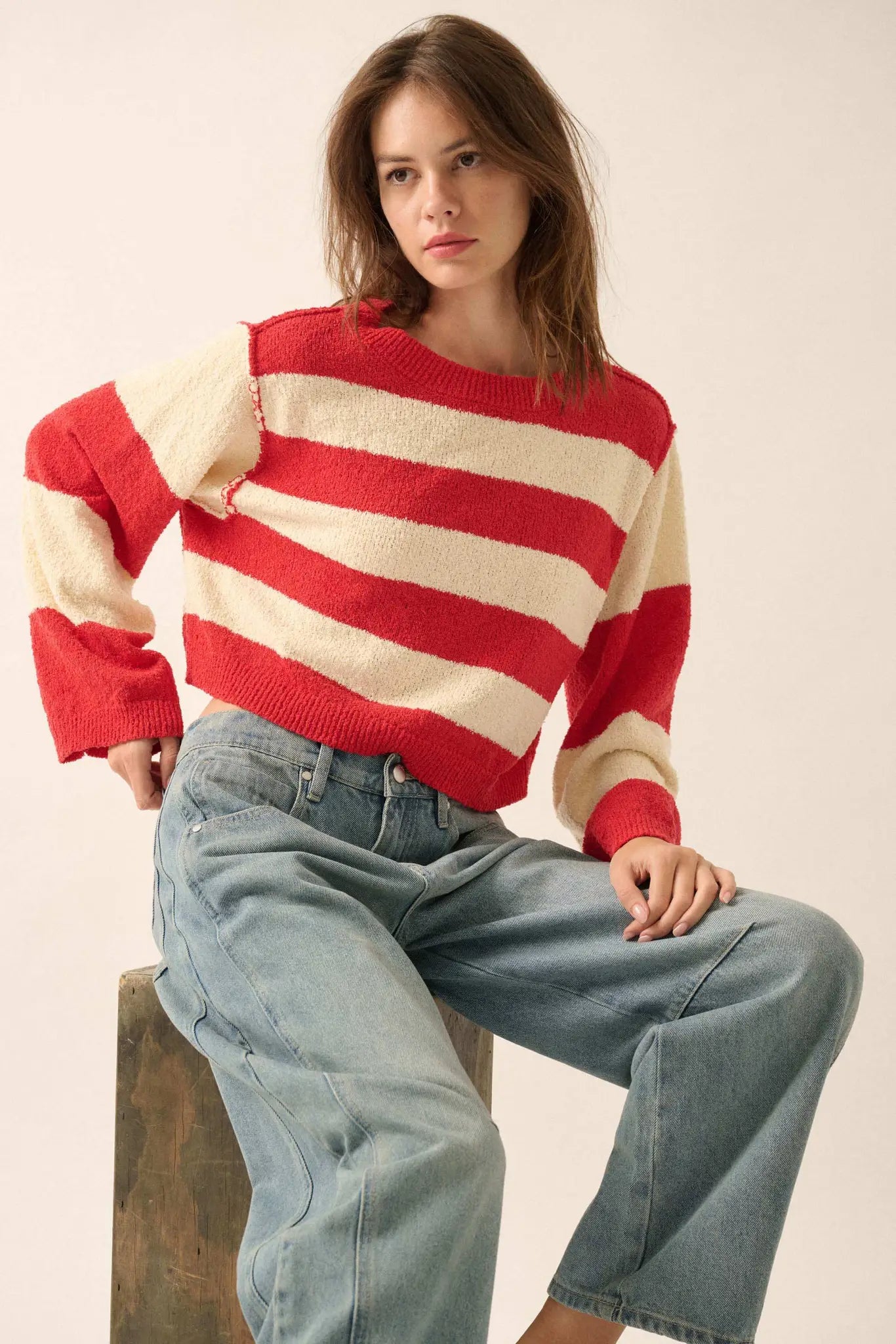 Straight Talk Striped Knit Cropped Sweater