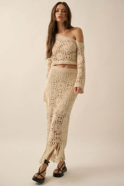 Vintage Heart Crochet Knit Cropped Sweater