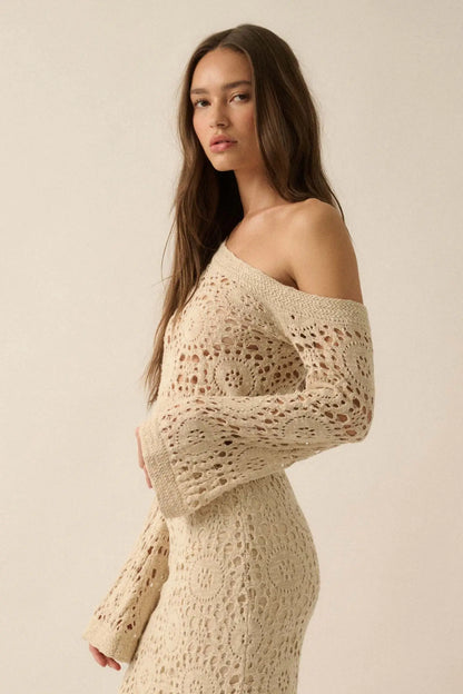 Vintage Heart Crochet Knit Cropped Sweater