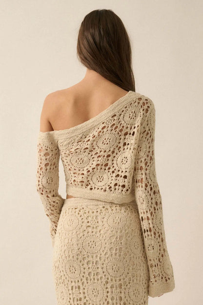 Vintage Heart Crochet Knit Cropped Sweater