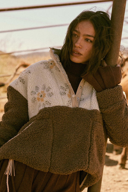 Toasted Blooms Floral Fleece Half-Snap Pullover