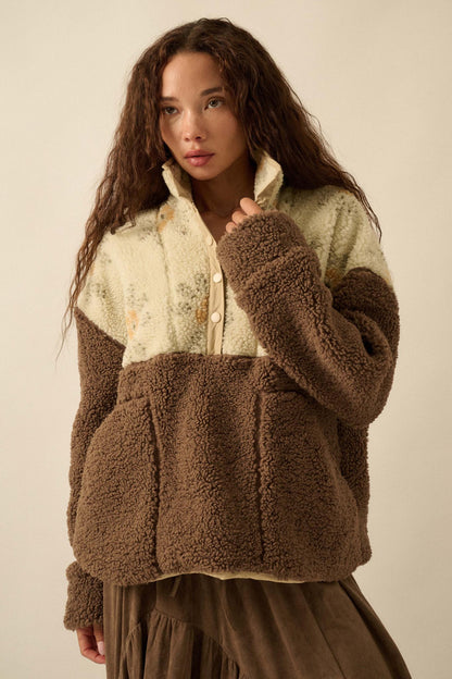 Toasted Blooms Floral Fleece Half-Snap Pullover