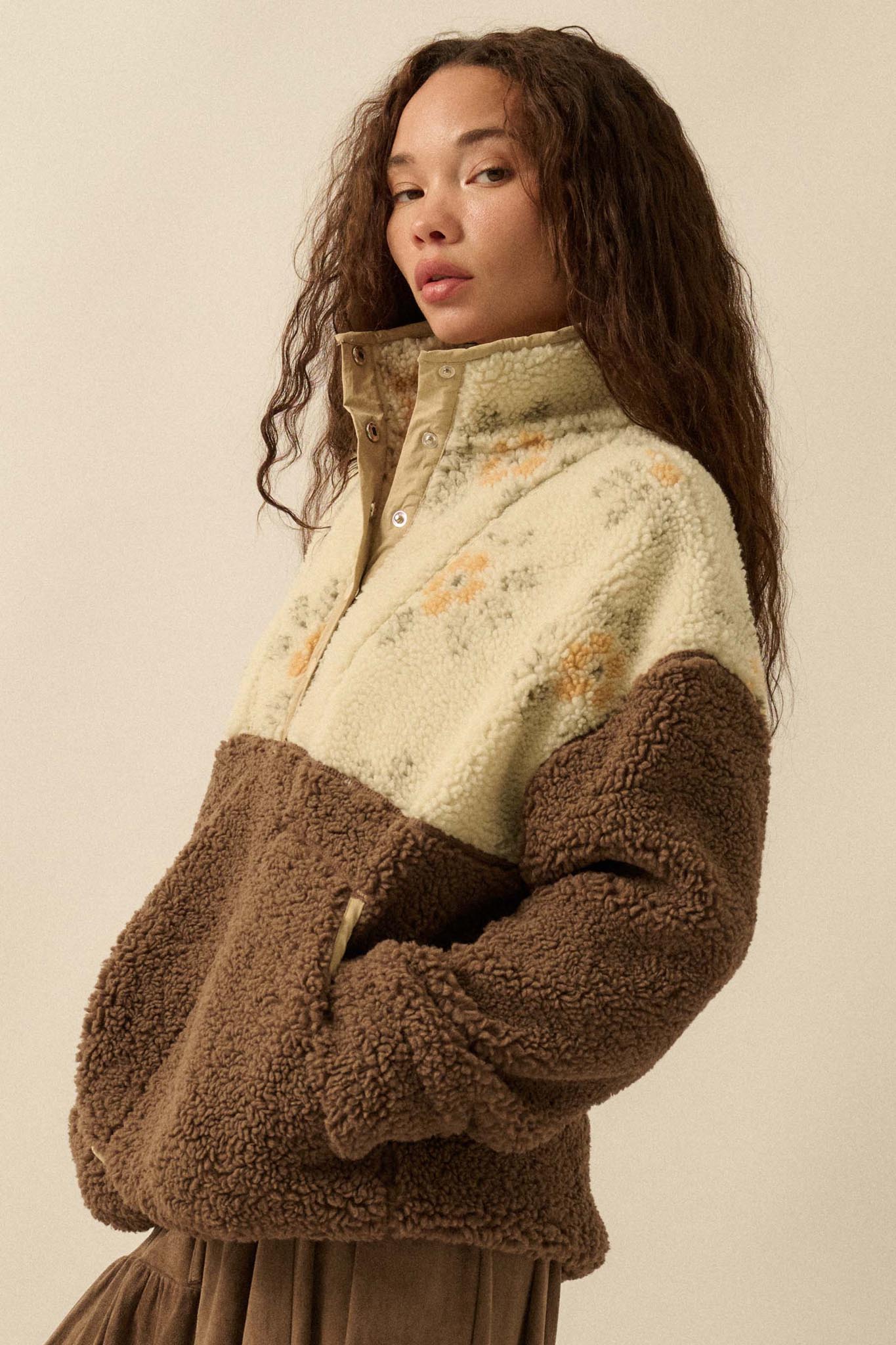 Toasted Blooms Floral Fleece Half-Snap Pullover