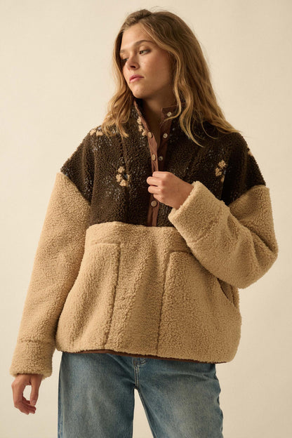 Toasted Blooms Floral Fleece Half-Snap Pullover