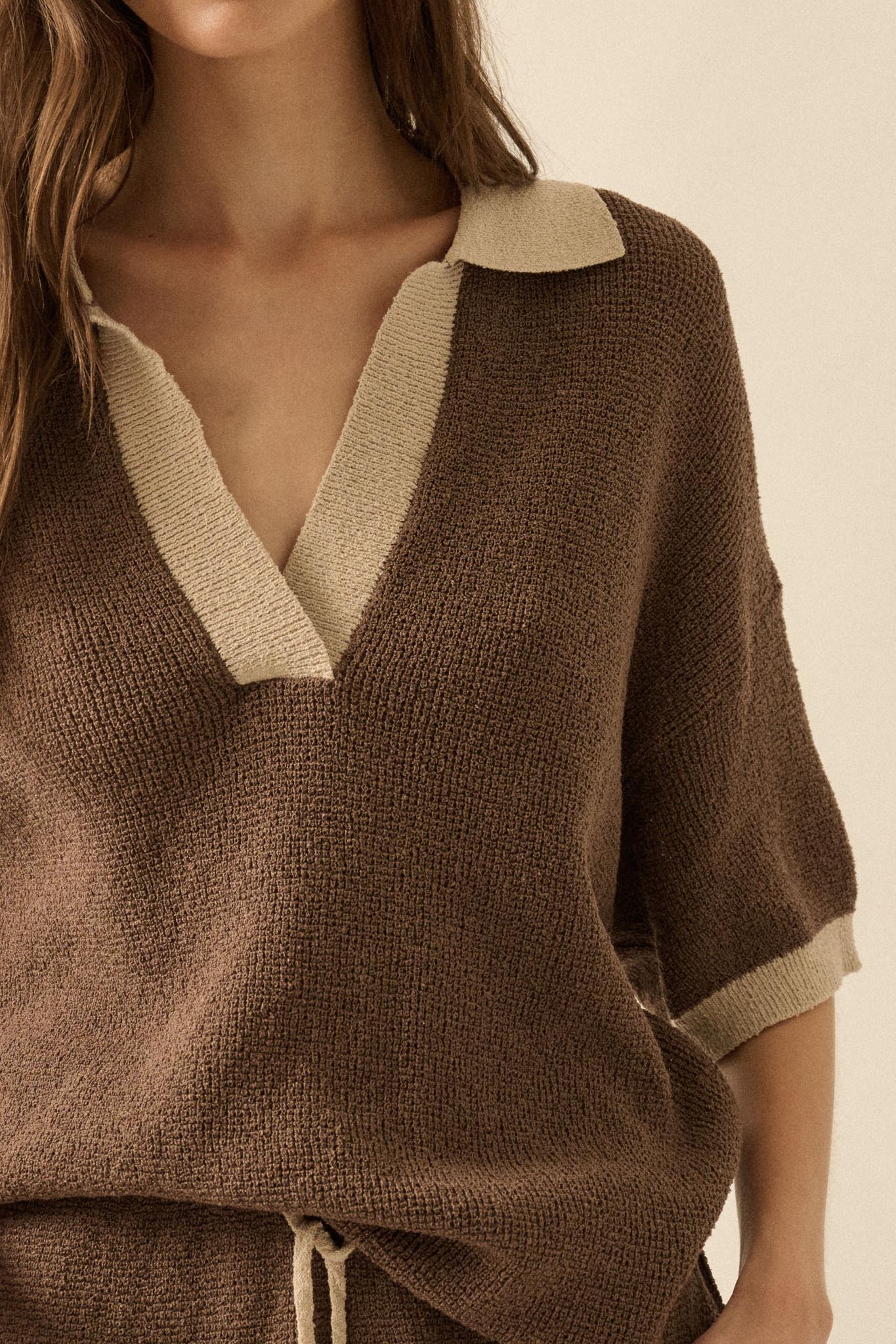 Take It Easy Contrast Knit Short-Sleeve Sweater