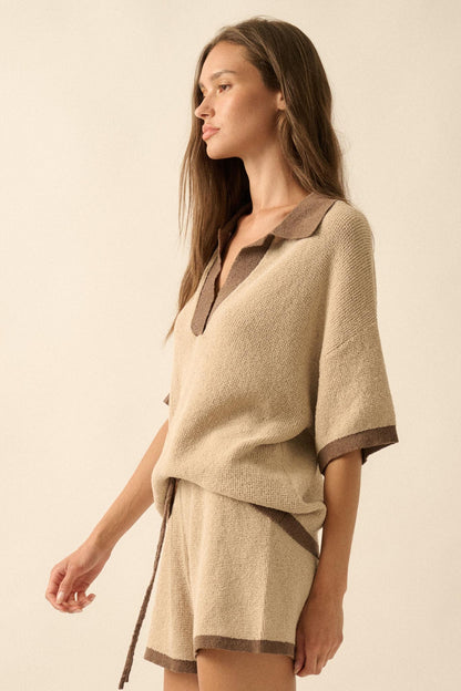 Take It Easy Contrast Knit Short-Sleeve Sweater