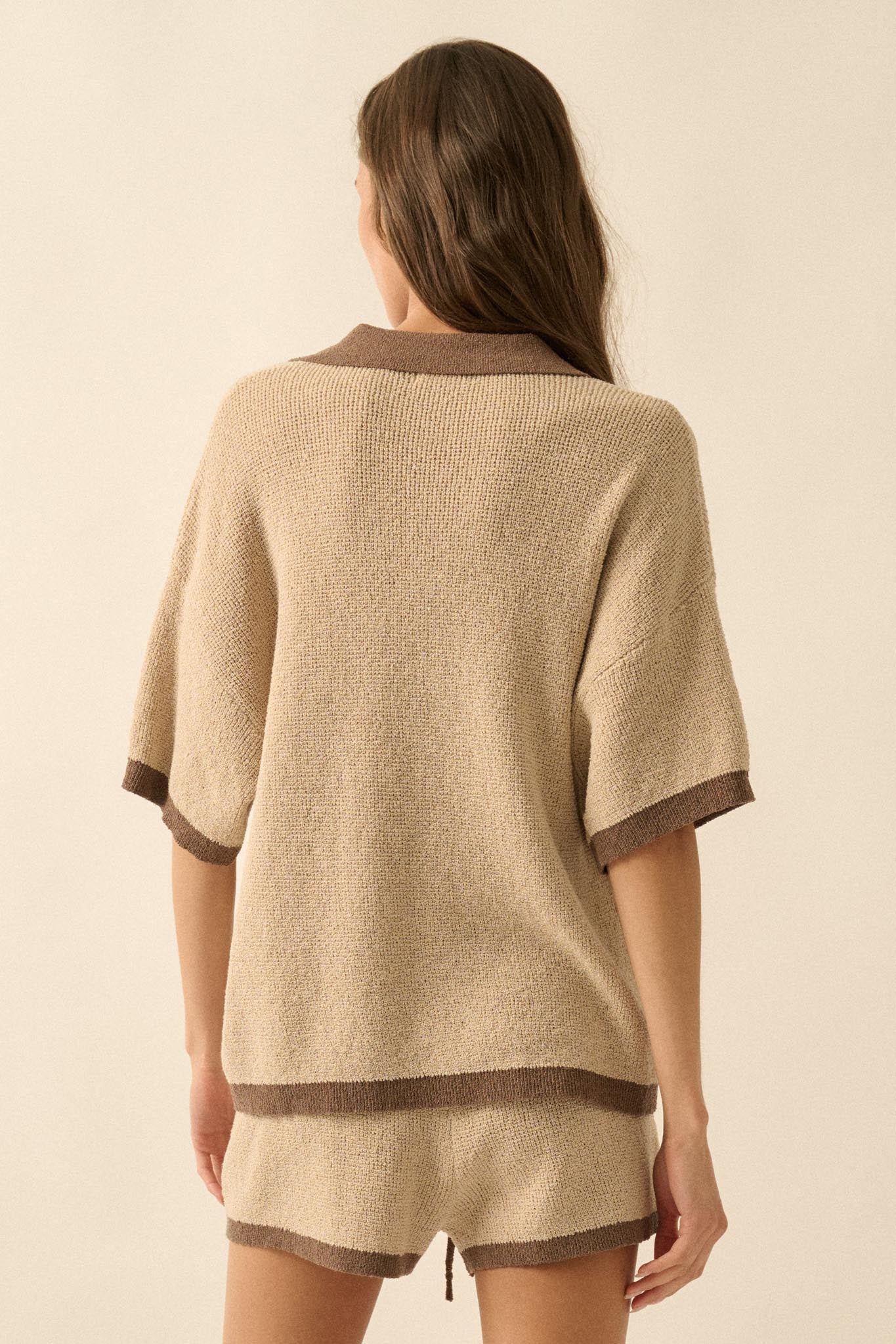 Take It Easy Contrast Knit Short-Sleeve Sweater