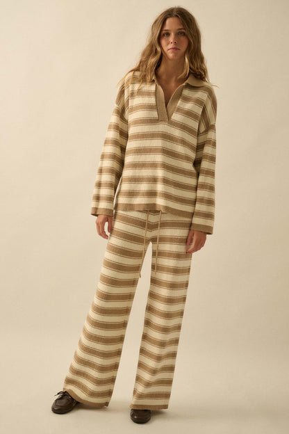 Stripe Out Striped Split-Neck Collared Sweater