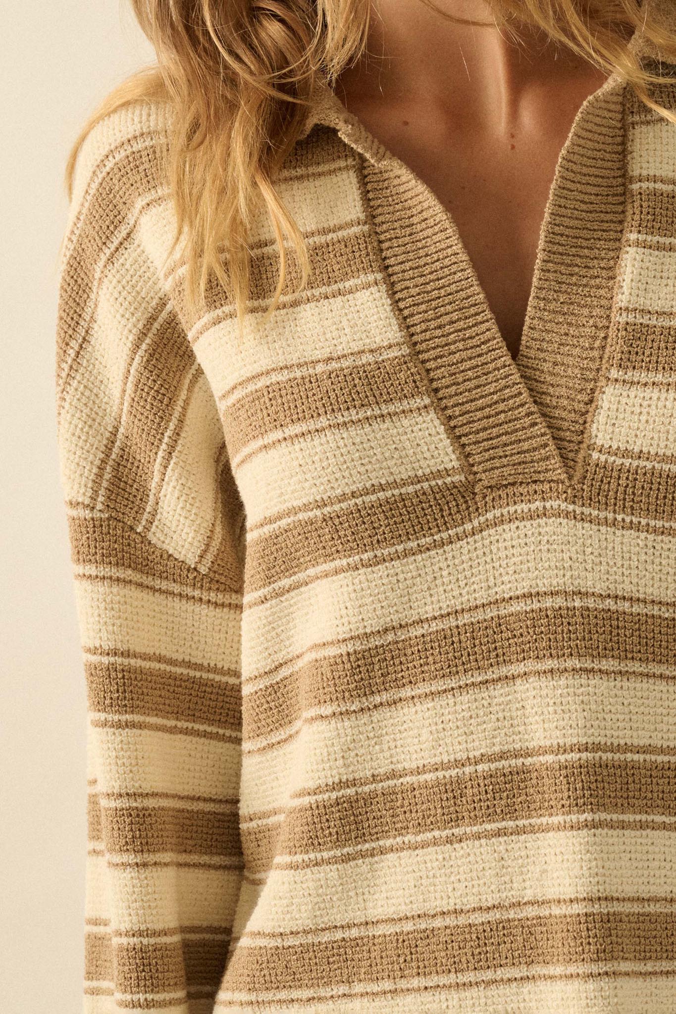 Stripe Out Striped Split-Neck Collared Sweater