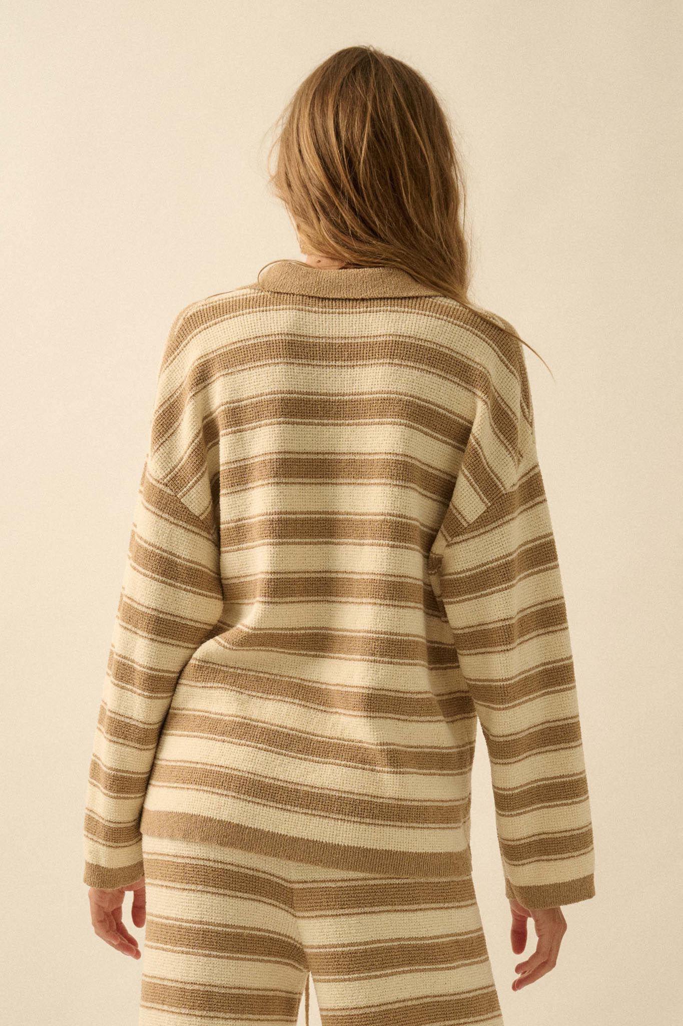 Stripe Out Striped Split-Neck Collared Sweater