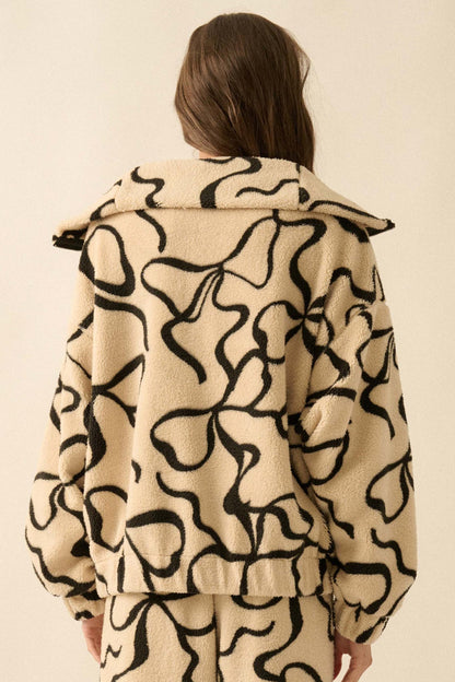 Tongue Tied Bow-Print Fleece Half-Zip Pullover