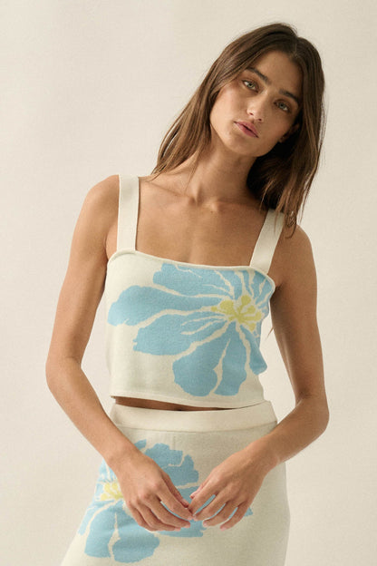 Wild Hibiscus Floral Jacquard-Knit Tank Top