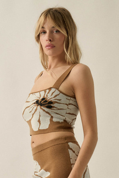 Wild Hibiscus Floral Jacquard-Knit Tank Top