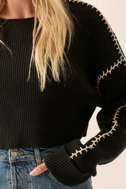 Stitched Up Cropped Blanket Stitch Sweater