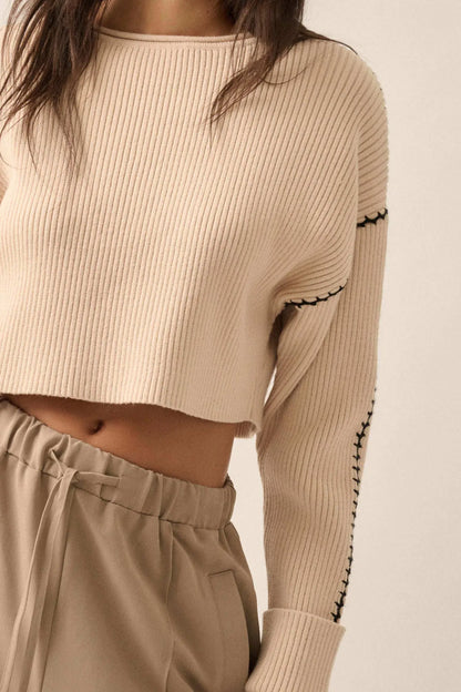 Stitched Up Cropped Blanket Stitch Sweater