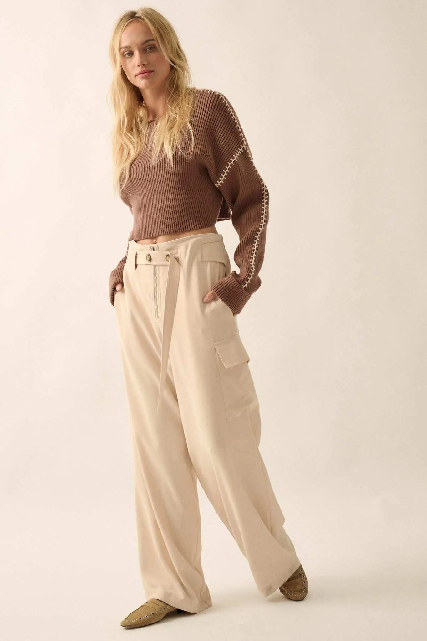 Stitched Up Cropped Blanket Stitch Sweater