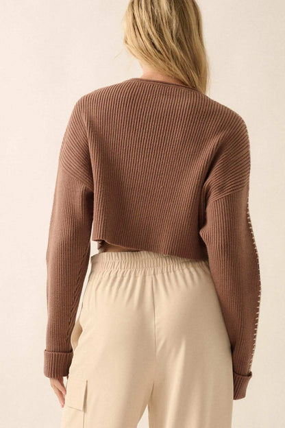 Stitched Up Cropped Blanket Stitch Sweater