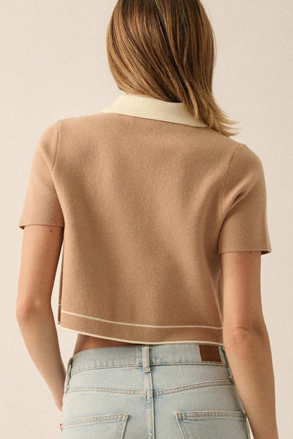 Study Break Sweater-Knit Cropped Button-Up Shirt