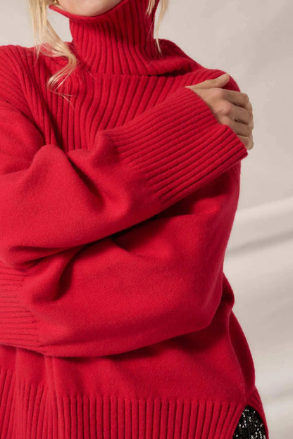 Warmest Regards Split-Hem Turtleneck Sweater