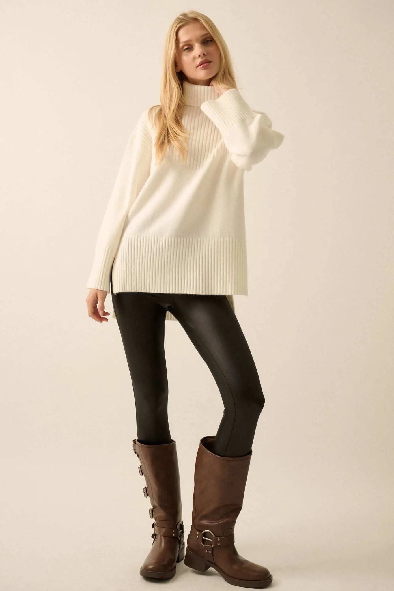 Warmest Regards Split-Hem Turtleneck Sweater
