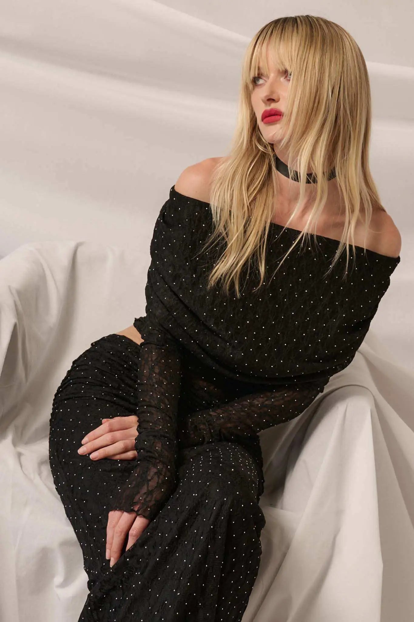 Written in the Stars Studded Lace Off-Shoulder Top