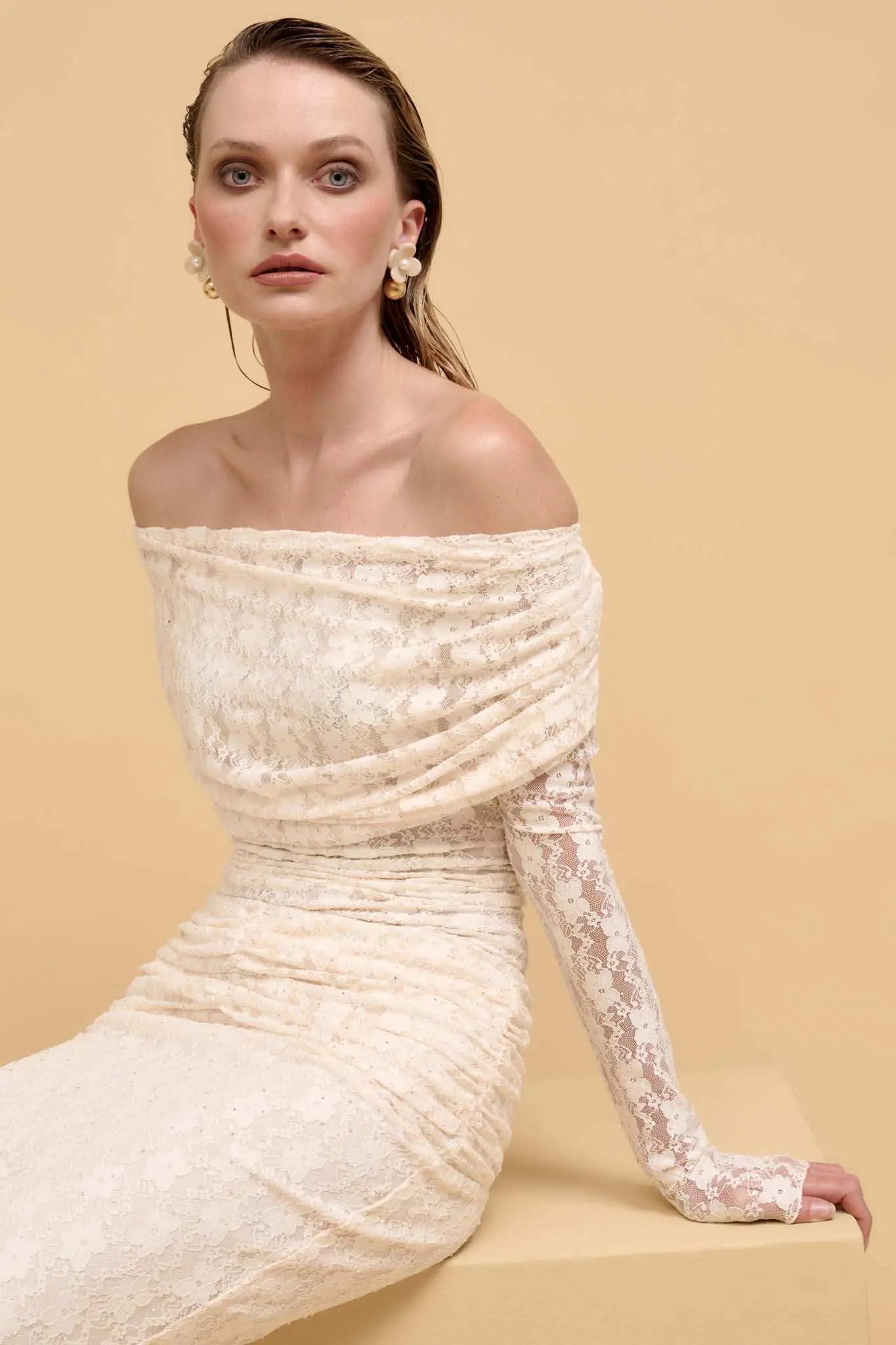 Written in the Stars Studded Lace Off-Shoulder Top