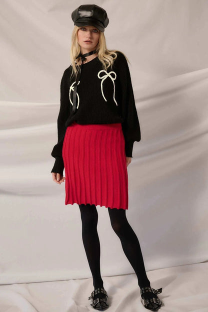 Tied and True Ribbed Knit Yarn Bow Sweater