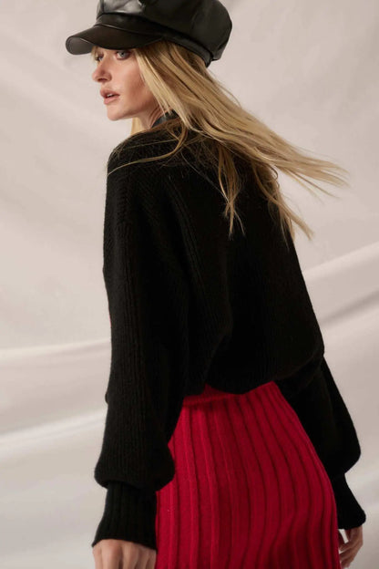 Tied and True Ribbed Knit Yarn Bow Sweater