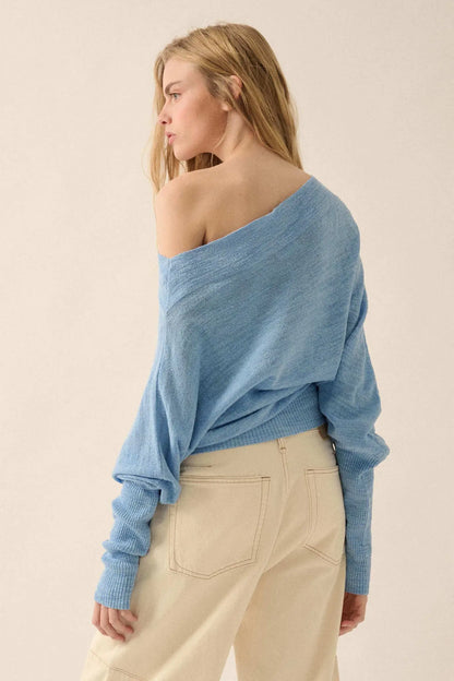 Too Blessed One-Shoulder Slub-Knit Dolman Sweater