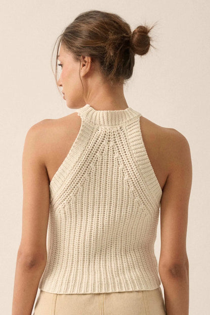 Take It Slow Rib-Knit Halter Sweater Tank Top