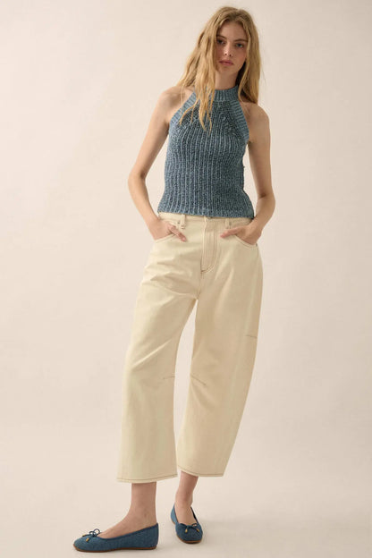 Take It Slow Rib-Knit Halter Sweater Tank Top