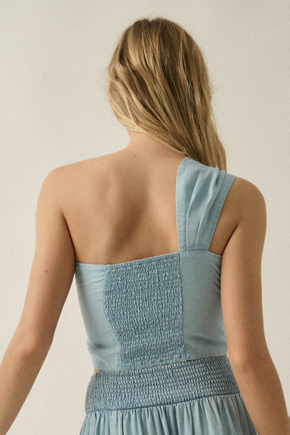 Summer Blues Denim One-Shoulder Bandeau Top