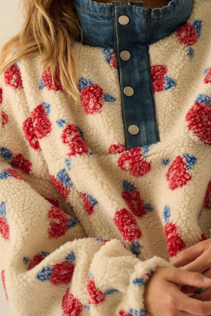 Winter Roses Floral Fleece Half-Zip Pullover